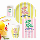 Beach Club Yellow Cabana Stripe Verjaardagsfeest Wijn Etiket