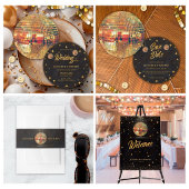 Chic Black Gold Disco Bal Rehearsal Dinner Kaart