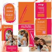 Retro Bold Neon Oranje Roze Abstract huwelijk Kaart