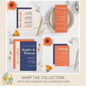 Modern Bold Typografie Bruiloft Sinaasappel Navy B Menu