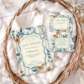 Retro Botanical Tile Baby Shower Diapper Raffle Informatiekaartje