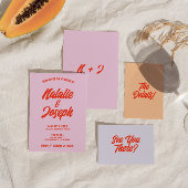 Retro perzik minimaal plezier moderne bruiloft det informatiekaartje