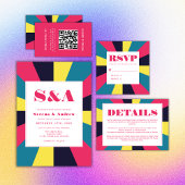 Groovy Retro Regenboog Kleurrijke Bruiloft Kaart