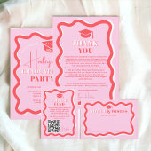 Retro roze rode kromme die golvend afstuderen kron etiket