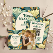 Foto Boho Retro Bloemen Bruiloft Bedankkaart