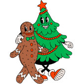 Retro Kerstboom & Gingerbread Gift Label Cadeaulabel