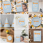 Retro Groovy One Boys 1e Verjaardag Foto Bedankkaart