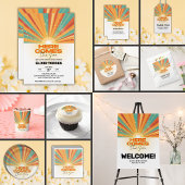 Retro hier komt het Son Baby shower Ronde Sticker