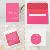 Heet roze oranje retro dambord bruiloftsfeest servet