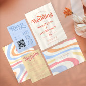 Retro Moderne Minimalistische Perzik en Blauwe Bru RSVP Kaartje