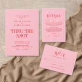 Modern Monogram Retro Pink Wedding Uitnodigingen Wikkel (Personaliseer de collectie van deze zelfstandige maker.)