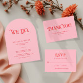 Minimal Red & Pink Retro Wedding Kaart