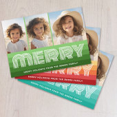 Retro Stripes Rood Sinaasappel - Merry Photo - jar Feestdagenkaart