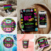 onze kleine Retro Neon 80's 13th Birthday Party Kaart