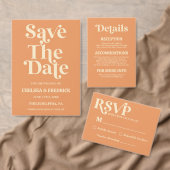 Retro minimalistische oranje Save The Date trouwka Kaart (Personaliseer de collectie van deze zelfstandige maker.)