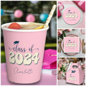 Retro roze klasse van 2024 Afstuderen Papieren Bordje