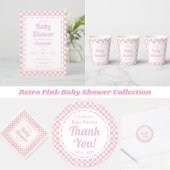 Roze Pastel Retro Check Patroon Meisje Baby shower Papieren Bekers