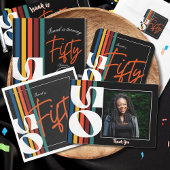 Retro Rainbow Striped “Fifty” Birthday Invitation Kaart