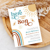 Hier komt het Son Sunshine Boy Baby shower Rond Kussen