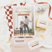 Retro Typografie Rood & Goud Groovy Vrolijk Kerstf Cadeaulabel