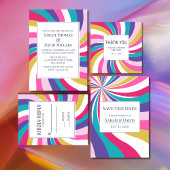 Retro Unieke Waves Roze Bewaar de Datum Kaart