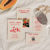 Retro rode crème hand geschreven unieke vet bruilo uitnodigingen wikkel