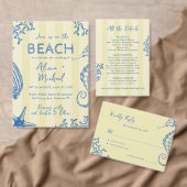 Whimsical hand drawn nautical coastal wedding  kaart (Personaliseer de collectie van deze zelfstandige maker.)