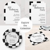 Halloween RIP Party Black and White Check Kaart