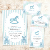 Rocking Horse Blauw Baby shower Luier Raffle Informatiekaartje