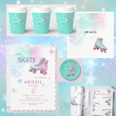 Meisje Rolschaatsen Zwart Neon Verjaardagsfeest Kaart