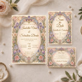 Romantische Art Nouveau Iris Bruiloft Bedankkaart