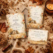 Romantische herfst schuur bruiloft bedankkaart