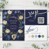 Elegante marineblauwe tulp trouwkleding informatiekaartje (Personaliseer de collectie van deze zelfstandige maker.)