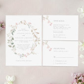 Romantic Delicate Blush Floral Wreath Wedding Menu