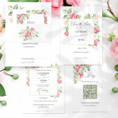 Blush Pink Watercolor Roses QR Code Wedding RSVP Kaartje