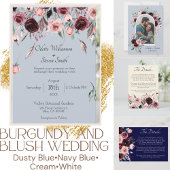 Wedding Blush Roze en Bourgogne Floral Rozen Cream All In One Uitnodiging