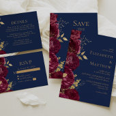 Romantische Bourgogne Goud Bloemen Navy Blauw Brui Kaart