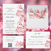 Rustic Cherry Blossom Japanse roze bloemen Sakura All In One Uitnodiging