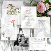 Romantic Chic French Rose Botanical Wedding Informatiekaartje