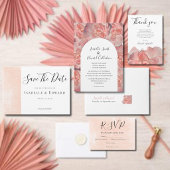 Elegante Koraal Roze Roos Bloem Wit Ontvangst Menu