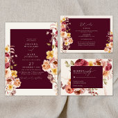 Romantic Deep Burgundy Floral Elegant Wedding  Kaart