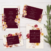 Romantic Deep Burgundy Floral Save the date  Kaart