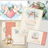 Romantische duiven koraal bruiloft uitnodiging