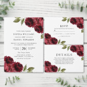 Mooie Elegant Burgundy Red Flowers Weddenschap Bedankkaart (Personaliseer de collectie van deze zelfstandige maker.)