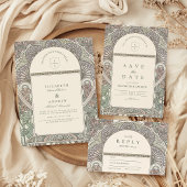 Romantische Bloemenboog Save the Date bruiloft