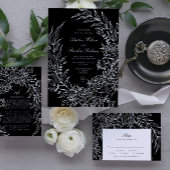 Zwart op zwart Bloemenkrans Wedding QR Code Kaart