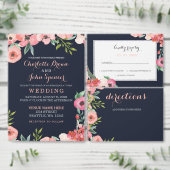Waterverf marine Blush Floral Elegant Wedding Informatiekaartje (Personaliseer de collectie van deze zelfstandige maker.)