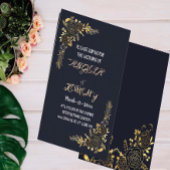 Romantische gouden bloemnavyblauwe bruidsdouche R Uitnodiging Briefkaart