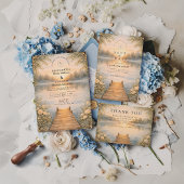 Romantic Lake Pier Wildflower Wedding Kaart