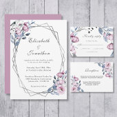 Elegante Paarse Blauwe Bloemen Geometrische Bruilo Kaart